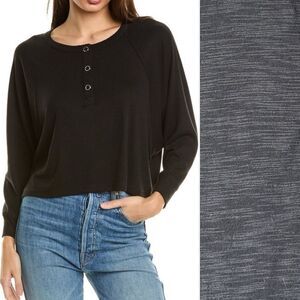 NWT Chaser Cozy Oversized Long Sleeve Crewneck Shirt Boxy Tee Heather Black S